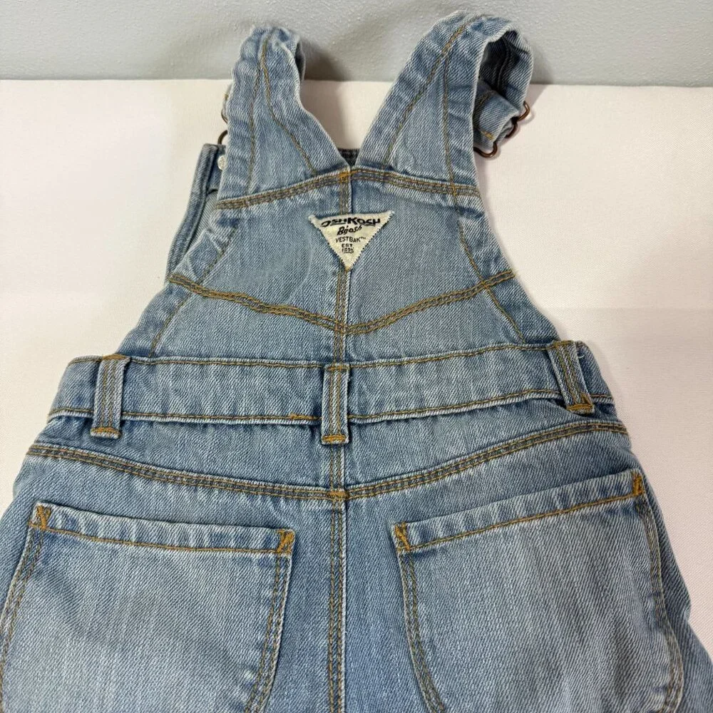 OshKosh‎ B'Gosh Baby Girl Denim Bibs 18M Light Wash Cotton White Bow Adjustable